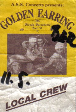Golden Earring 1991 backstage pass German Bloody Buccaneers tour local crew signed 11/5